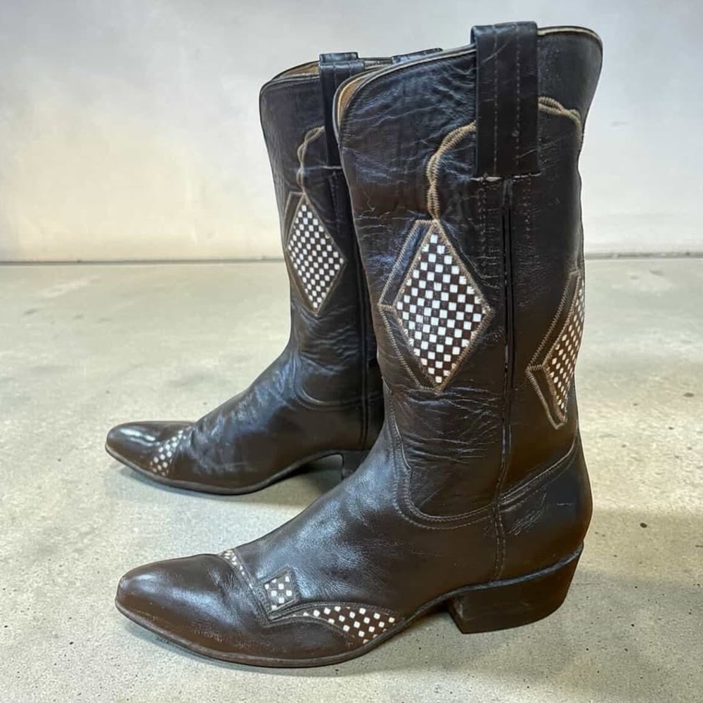 1960s Laramie Diamond Inlay — Women’s 6.5 B Vintage Cowboy Cowgirl Boots